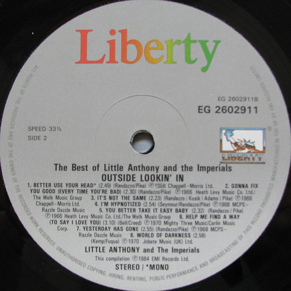 Little Anthony And The Imperials* : The Best Of Little Anthony And The Imperials - Outside Lookin' In (LP, Comp, Mono)