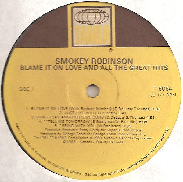 Smokey Robinson : Blame It On Love & All The Great Hits (LP, Comp)