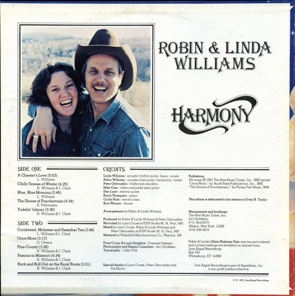 Robin & Linda Williams : Harmony (LP, Album)