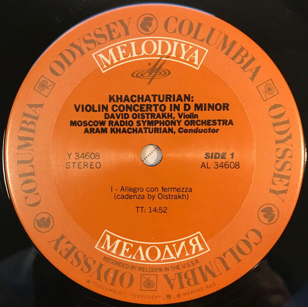 Aram Khatchaturian, David Oistrach : Большой Симфонический Оркестр Всесоюзного Радио : Concerto For Violin And Orchestra In D Minor (LP)
