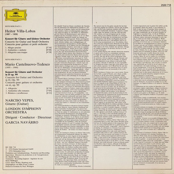 Narciso Yepes, London Symphony Orchestra • Garcia Navarro - Heitor Villa-Lobos • Mario Castelnuovo-Tedesco : Konzerte Für Gitarre = Concertos For Guitar (LP)