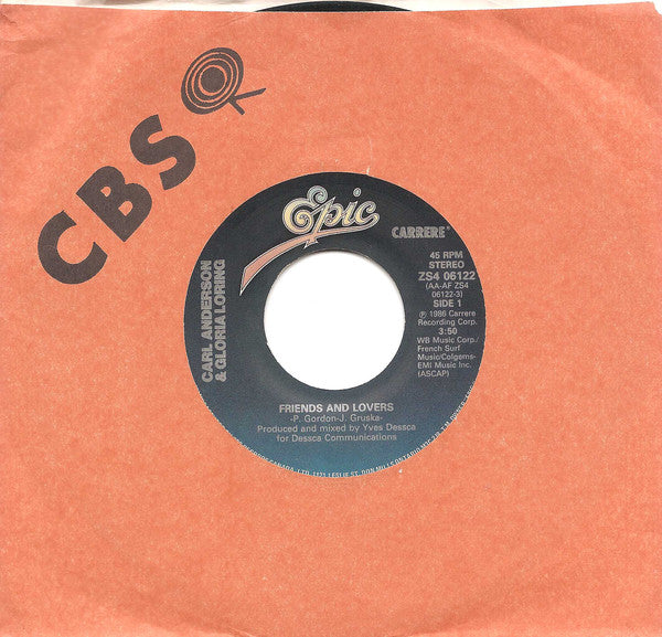 Carl Anderson & Gloria Loring : Friends And Lovers (7")