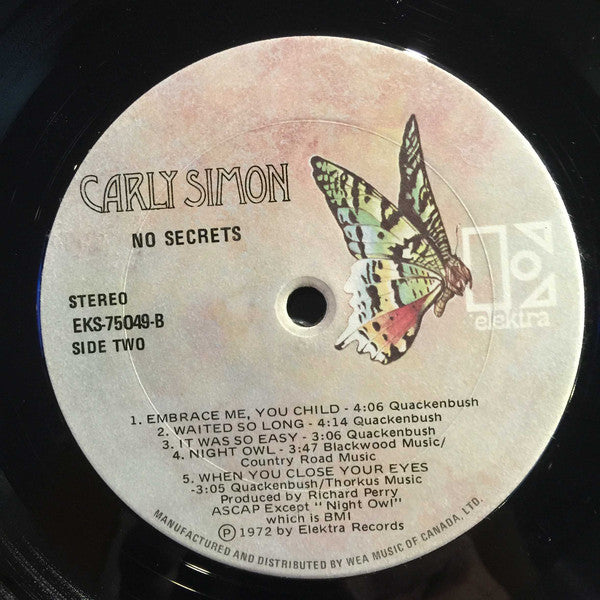 Carly Simon : No Secrets (LP, Album)