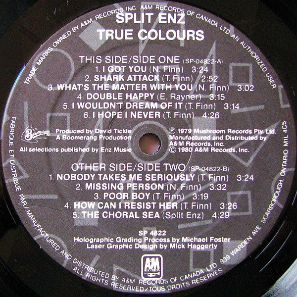 Split Enz : True Colours (LP, Album, Etch, Pur)