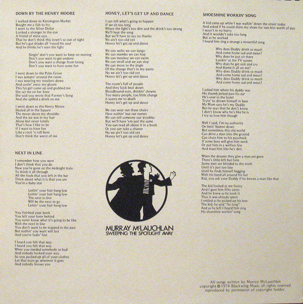 Murray McLauchlan : Sweeping The Spotlight Away (LP, Album, RP)
