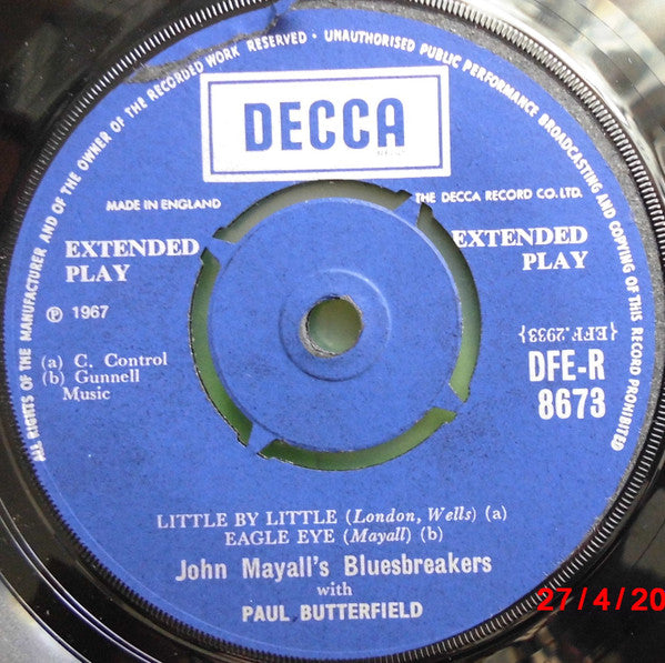 John Mayall & The Bluesbreakers With Paul Butterfield : All My Life (7", EP, Mono, 4-P)