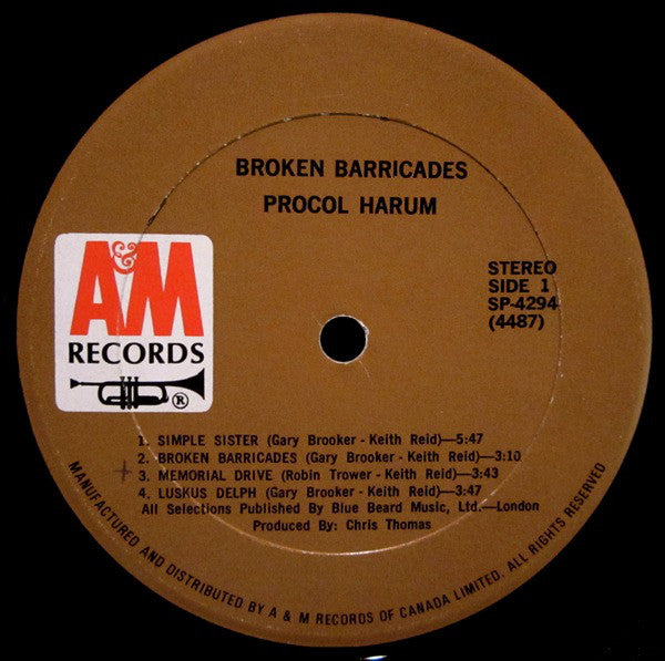Procol Harum : Broken Barricades (LP, Album, Gat)