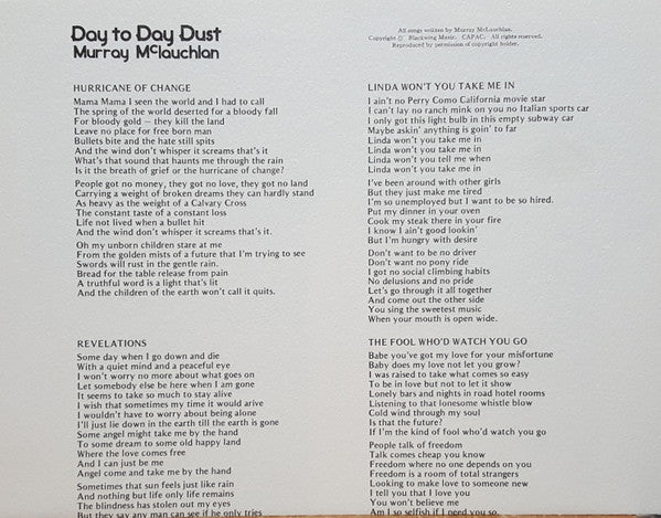 Murray McLauchlan : Day To Day Dust (LP, Album, Col)