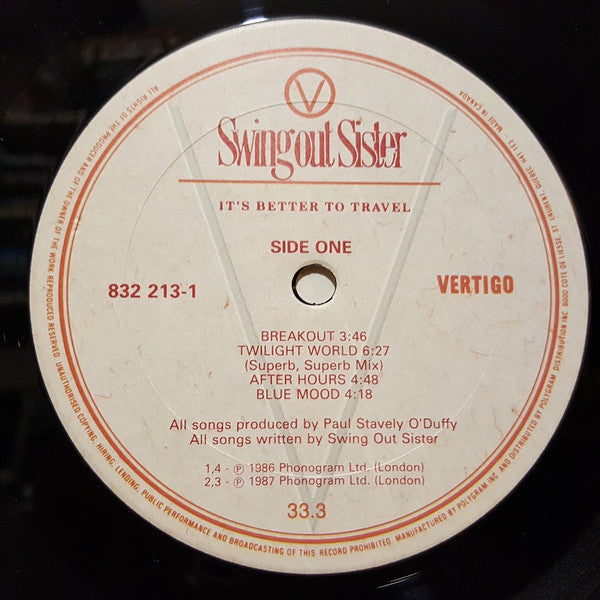 Swing Out Sister : It's Better To Travel (LP, Album)