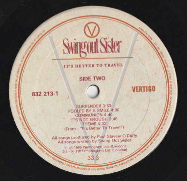 Swing Out Sister : It's Better To Travel (LP, Album)