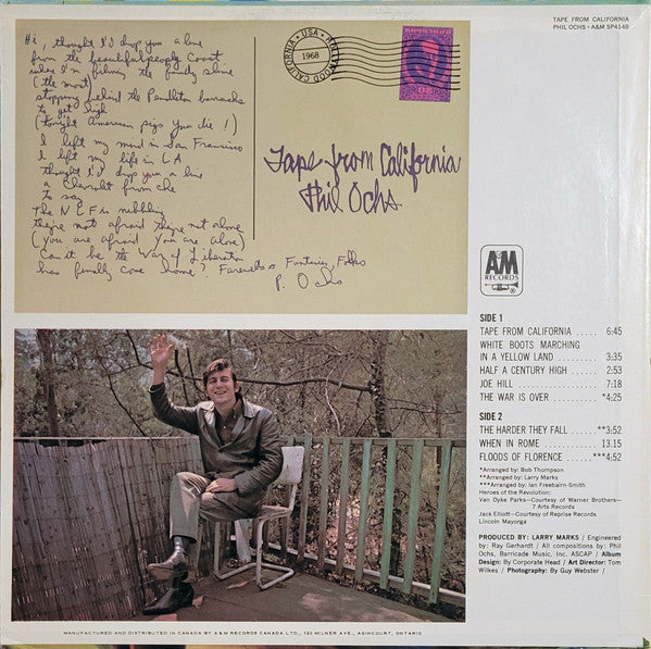 Phil Ochs : Tape From California (LP, Album, RP)