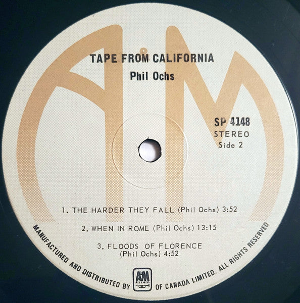 Phil Ochs : Tape From California (LP, Album, RP)