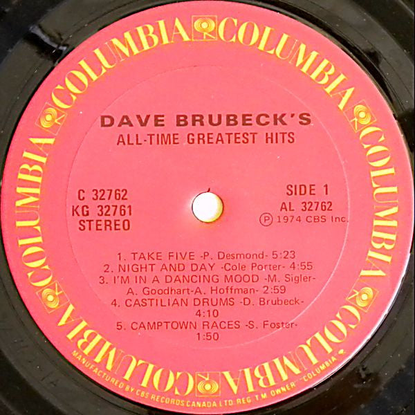 Dave Brubeck : Dave Brubeck's All-Time Greatest Hits (2xLP, Comp)