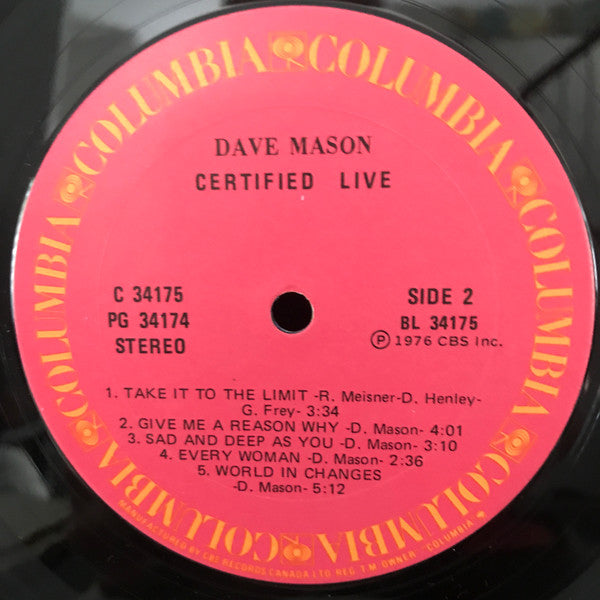 Dave Mason : Certified Live (2xLP, Album)
