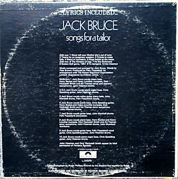 Jack Bruce : Songs For A Tailor (LP, Album)