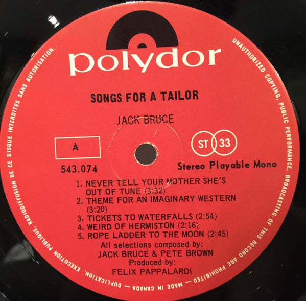 Jack Bruce : Songs For A Tailor (LP, Album)