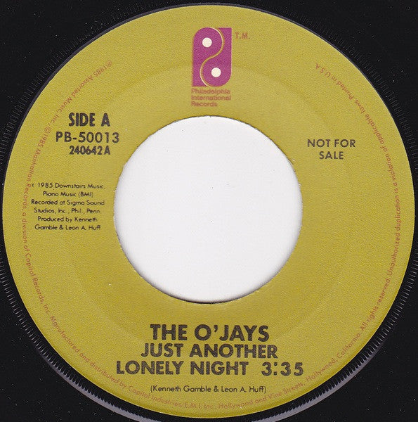 The O'Jays : Just Another Lonely Night (7", Single, Promo)