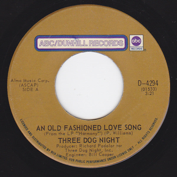 Three Dog Night : An Old Fashioned Love Song (7", Single)