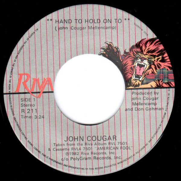John Cougar* : Hand To Hold On To (7", Single)