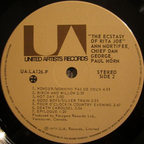 Chief Dan George, Ann Mortifee, Paul Horn : The Ecstasy Of Rita Joe (LP, Album, Gat)