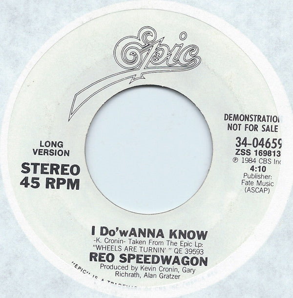 Reo Speedwagon : I Do'wanna Know (7", Single, Promo)