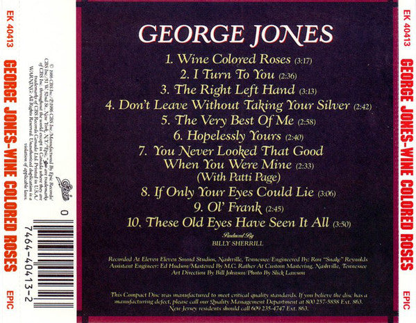 George Jones (2) : Wine Colored Roses (CD, Album)