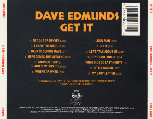 Dave Edmunds : Get It (CD, Album, RE)