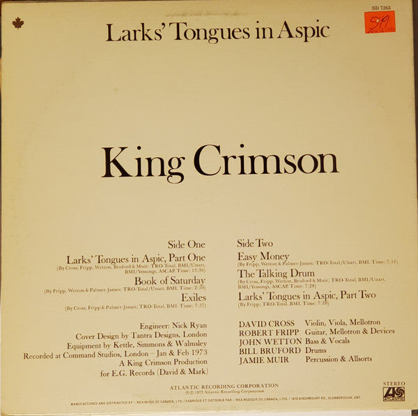 King Crimson : Larks' Tongues In Aspic (LP, Album)