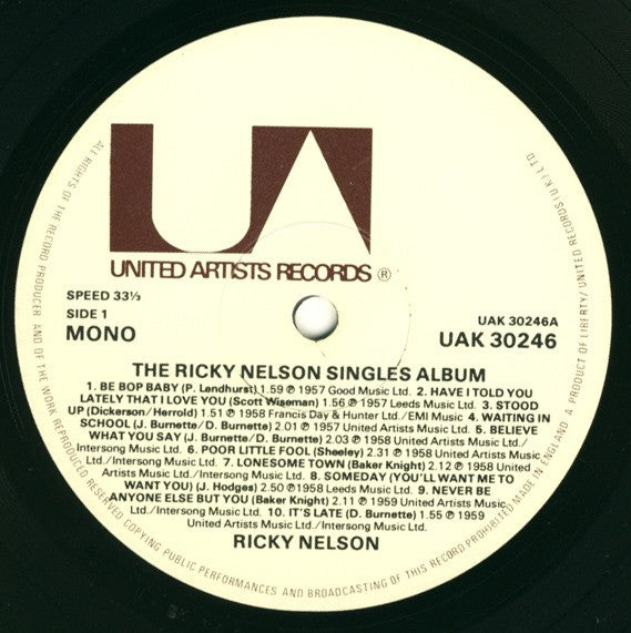 Ricky Nelson (2) : The Ricky Nelson Singles Album (LP, Comp, Mono)