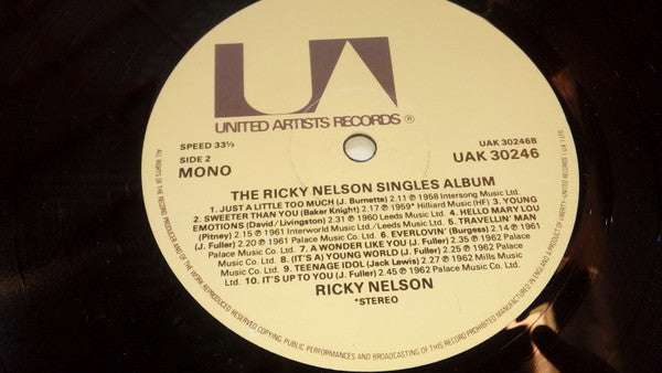 Ricky Nelson (2) : The Ricky Nelson Singles Album (LP, Comp, Mono)