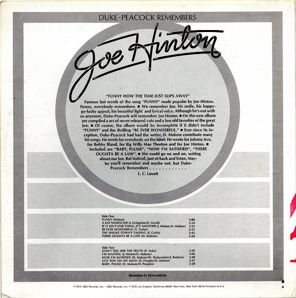 Joe Hinton (2) : Duke-Peacock Remembers Joe Hinton (LP, Album, Comp)