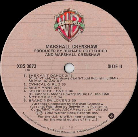 Marshall Crenshaw : Marshall Crenshaw (LP, Album)