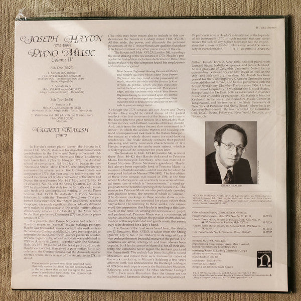 Joseph Haydn - Gilbert Kalish : Piano Music, Volume IV (Sonatas, Hob. XVI: Nos. 20, 40, 23 / Variations In E Flat, Hob. XVII: 3) (LP)