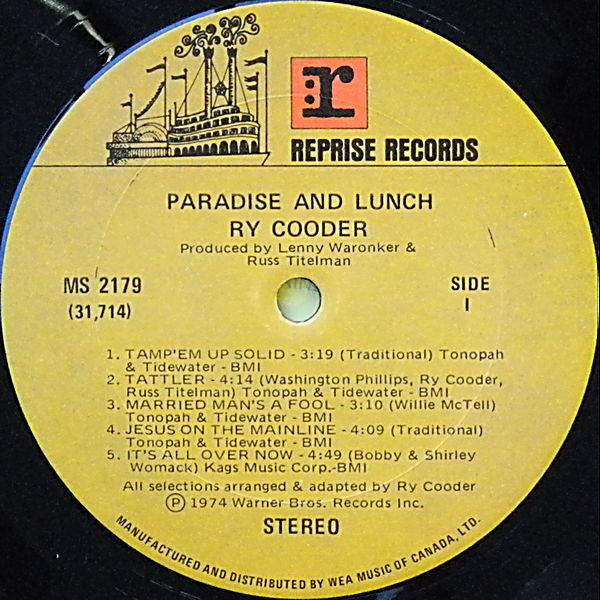 Ry Cooder : Paradise And Lunch (LP, Album)