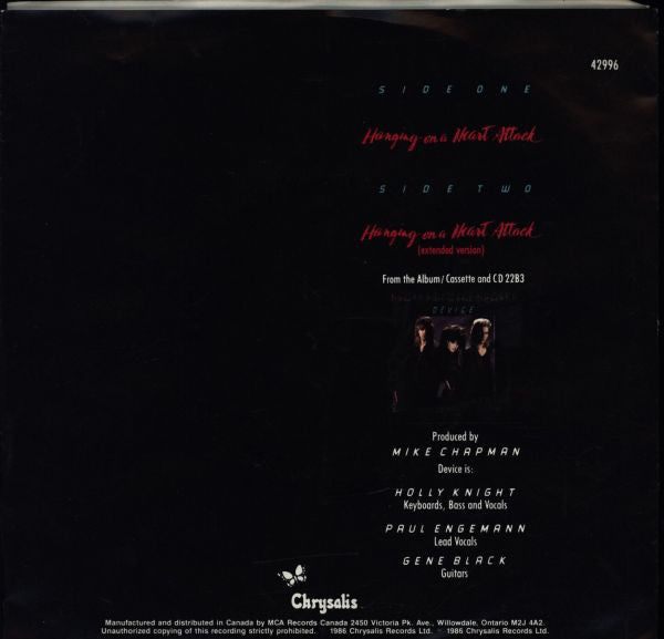Device (2) : Hanging On A Heart Attack (7")