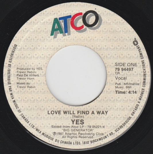 Yes : Love Will Find A Way (7", Single)