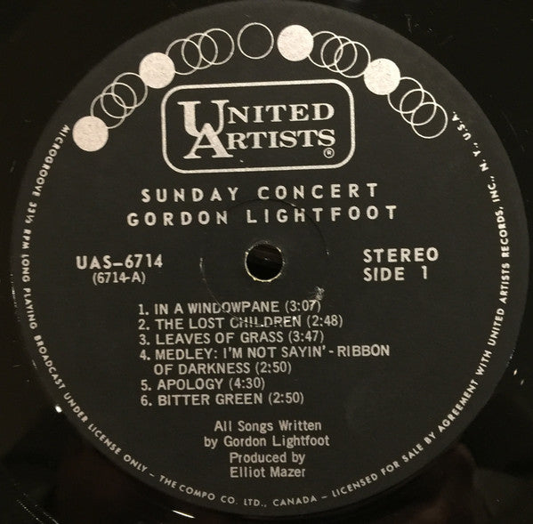 Gordon Lightfoot : Sunday Concert (LP, Album, Gat)