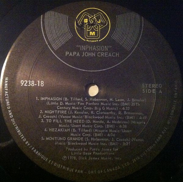 Papa John Creach : Inphasion (LP, Album)