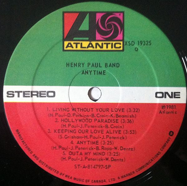 Henry Paul Band : Anytime (LP, Album)