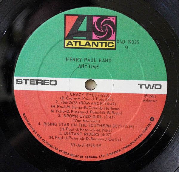 Henry Paul Band : Anytime (LP, Album)