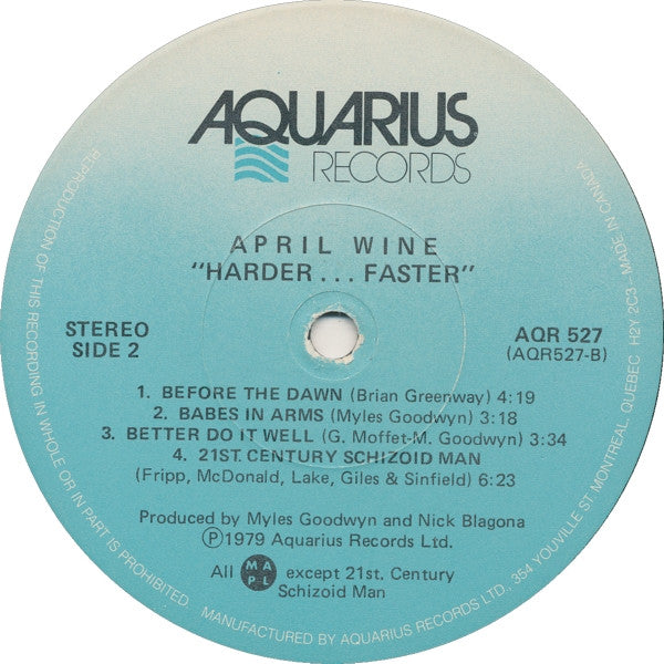 April Wine : Harder.....Faster (LP, Album, Cap)
