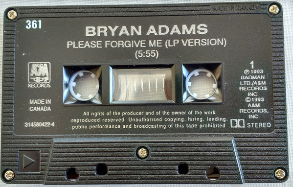 Bryan Adams : Please Forgive Me (Cass, Single, Dol)