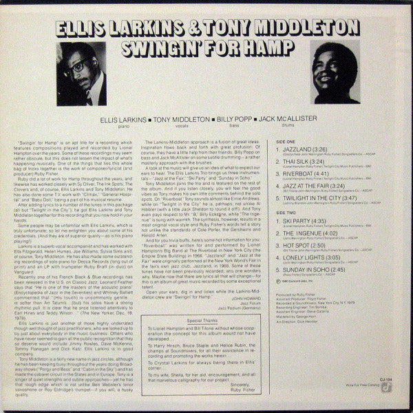 Ellis Larkins & Tony Middleton : Swingin´ For Hamp (LP)