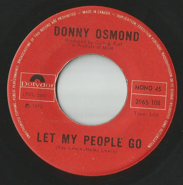 Donny Osmond : Puppy Love / Let My People Go (7", Single, Mono)