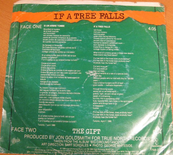 Bruce Cockburn : If A Tree Falls (7", Single)