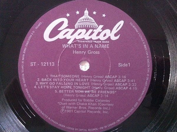 Henry Gross : What's In A Name (LP, Album)
