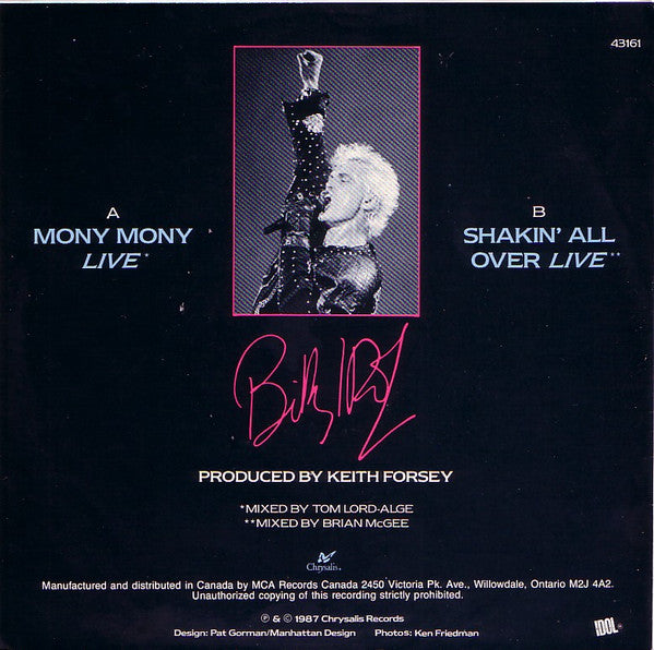 Billy Idol : Mony Mony (Live) (7", Single)