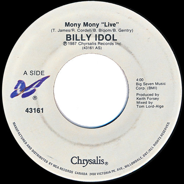 Billy Idol : Mony Mony (Live) (7", Single)