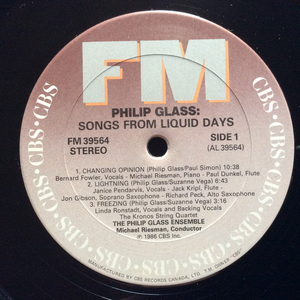 Philip Glass : Songs From Liquid Days (LP, Album)