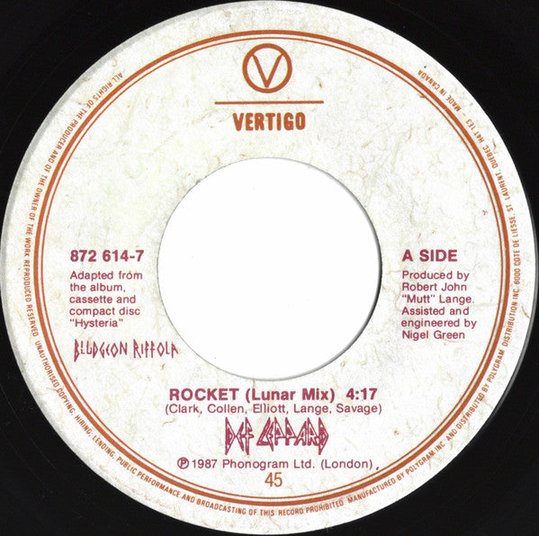 Def Leppard : Rocket (7", Single)